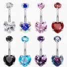 Wholesale titanium G23 Titanium 14G internal threaded Heart shap zircon  floating  navel rings Curved Barbell Navel Ring  For Women Belly Piercing