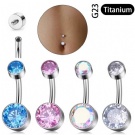 Wholesale titanium G23 Titanium Astm F136 14g Internal threaded double zircon  navel rings Belly Button Piercing Barbell Girl Women Body Jewelry