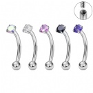 Wholesale titanium F136 Titanium Internal threaded Banana Curved Barbell Eyebrow Piercing zircon Rook Earring 16G Piercing Piercing Jewelry