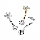 Wholesale G23 Titanium Internally Threaded Belly Piercing Ring with Flower Top Made of 5 Baguette Cut Zircon