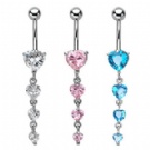 Wholesale three heart dangle navel rings jewelry